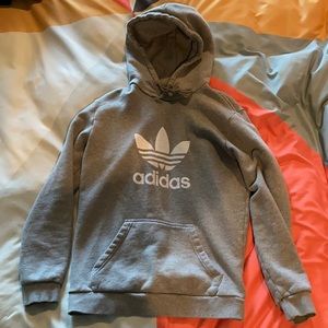 Grey adidas trefoil hoodie (size S)